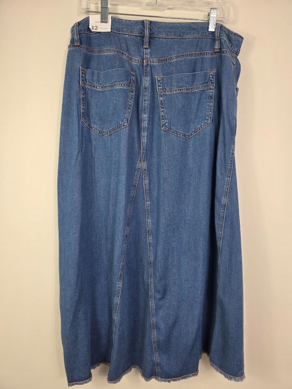 Lane Bryant Demin Maxi Skirt Size 12 Mid Rise Raw Hem Pockets Relaxed NEW - Picture 8 of 10